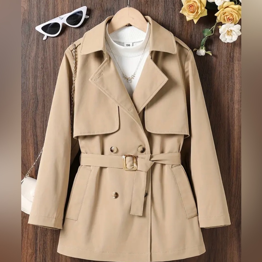 Stylish Tan Kids Trench Coat